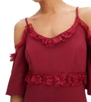 Vestido de encaje para mujer, minivestido con hombros descubiertos y tirantes finos ajustables, 951142 burdeos-rojo