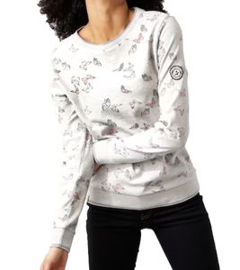 KangaROOS Damen Baumwoll-Sweatshirt Pullover mit Schmetterlingen Langarm Shirt 51597060 Grau