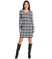 Vestido de punto a cuadros para mujer, minivestido de manga larga, 975864 Negro/Blanco