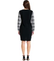 Vestido de punto a cuadros para mujer, minivestido de manga larga, 975864 Negro/Blanco