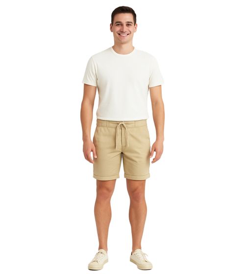 BLEND Men's Cotton Shorts, Short Bermuda Shorts with Turn-Up Hem and Elastic Waistband, 20716624 161104 Beige