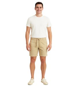 BLEND Men's Cotton Shorts, Short Bermuda Shorts with Turn-Up Hem and Elastic Waistband, 20716624 161104 Beige BLEND Men's Cotton Shorts, Short Bermuda Shorts with Turn-Up Hem and Elastic Waistband, 20716624 161104 Beige