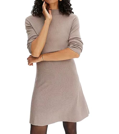 Damen Strick-Kleid mit Rollkragen Basic-Kleid Langarm-Kleid 945362 Beige