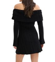 Vestido de punto para mujer con escote Bardot y hombros descubiertos 970506 Negro