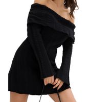 Vestido de punto para mujer con escote Bardot y hombros descubiertos 970506 Negro
