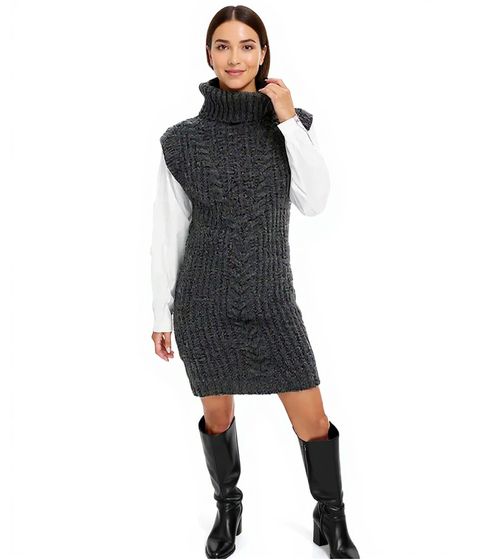 Vestido de punto para mujer con cuello alto en punto trenzado 964128 gris