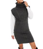 Vestido de punto para mujer con cuello alto en punto trenzado 964128 gris
