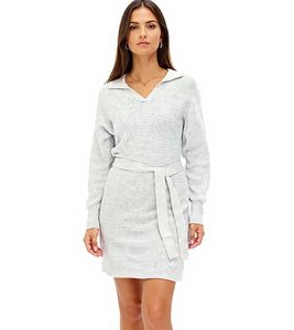 Damen Strick-Kleid Mini-Kleid mit Polo-Kragen Langarm-Kleid Baumwoll-Kleid 917467 Grau Damen Strick-Kleid Mini-Kleid mit Polo-Kragen Langarm-Kleid Baumwoll-Kleid 917467 Grau