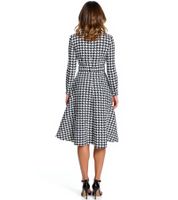 Robe en tricot pour femme, robe d'affaires à motif pied-de-poule avec ceinture, robe à manches longues 912240 blanc/noir