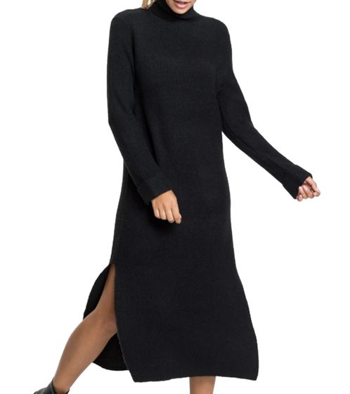 Damen Strick-Kleid Mini-Kleid mit Rollkragen Langarm-Kleid 958841 Schwarz