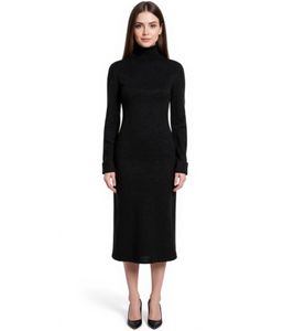 Vestido de punto para mujer, minivestido con cuello alto y manga larga, 958841, negro Vestido de punto para mujer, minivestido con cuello alto y manga larga, 958841, negro