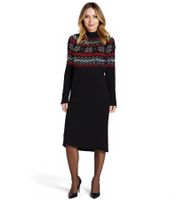 Women's Fair Isle Knit Turtleneck Mini Dress, Long Sleeve Dress, Black, 976460