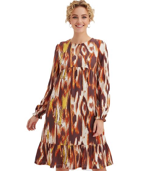 leichtes Damen Tunika-Kleid Sommer-Kleid stylisches Jersey-Kleid 919025 Weiß/Orange/Rot