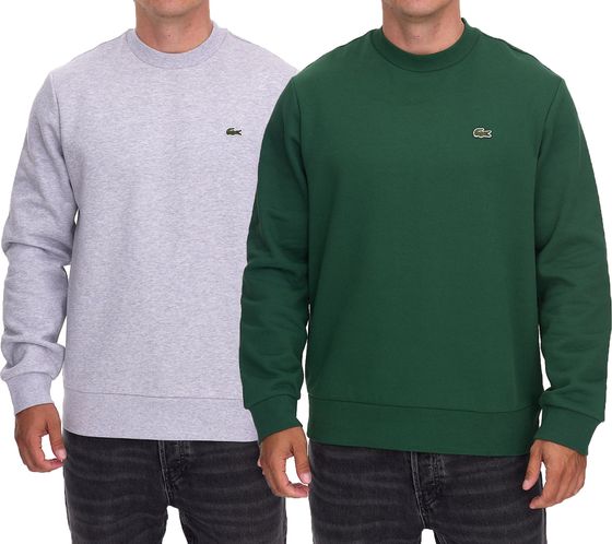 Felpa da uomo Lacoste con logo ricamato, maglione basic, maglione in cotone moderno, camicia a maniche lunghe SH9608 00, grigio o verde