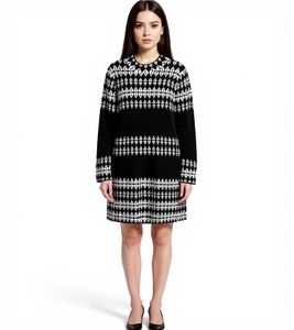 Abito in maglia da donna con stampa Fair Isle, abito a maniche lunghe, abito autunnale, 923627, nero/bianco Abito in maglia da donna con stampa Fair Isle, abito a maniche lunghe, abito autunnale, 923627, nero/bianco
