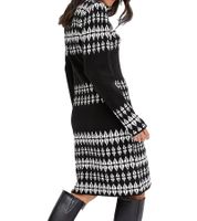 Vestido de punto para mujer con estampado Fair Isle, manga larga, otoño, 923627, negro/blanco