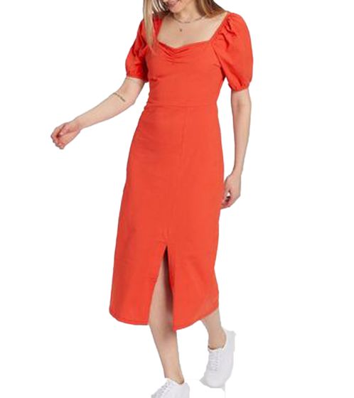 AJC Damen Midi-Kleid leichtes Baumwoll-Kleid mit Puffärmeln Sommer-Kleid 47018232 Rot