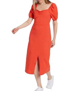 Vestido midi ligero de algodón con mangas abullonadas para mujer de AJC, vestido de verano, 47018232 rojo