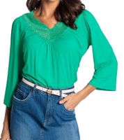 Camisa de verano para mujer LAURA SCOTT, Camiseta moderna con encaje, 64649960 Verde