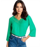 Camisa de verano para mujer LAURA SCOTT, Camiseta moderna con encaje, 64649960 Verde