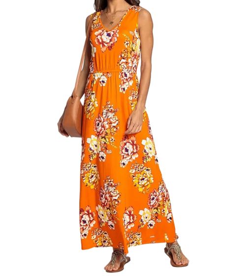 Laura Scott Damen Midi-Kleid ärmelloses Sommerkleid mit Blumendruck Strand-Kleid 94523917 Orange