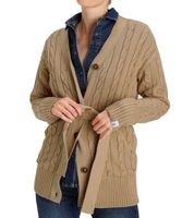 DELMAO Damen Strick-Jacke zeitlose Jacke mit Zopfstrickmuster und Bindeband 82380451 Dunkelbeige