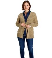 DELMAO Damen Strick-Jacke zeitlose Jacke mit Zopfstrickmuster und Bindeband 82380451 Dunkelbeige