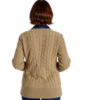 DELMAO Damen Strick-Jacke zeitlose Jacke mit Zopfstrickmuster und Bindeband 82380451 Dunkelbeige