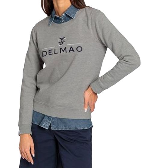 DELMAO Damen Sweatshirt Baumwoll-Longsleeve mit Logo-Stickerei Langarm-Shirt 60996417 Grau