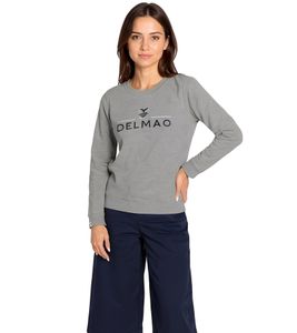 DELMAO Women's Cotton Long-Sleeve Sweatshirt with Logo Embroidery, Long-Sleeved Shirt, 60996417 Gray