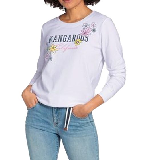 KangaROOS Damen Baumwoll-Sweatshirt mit Blumen-Print Langarm-Shirt Rundhals-Pullover 93201346 Weiß