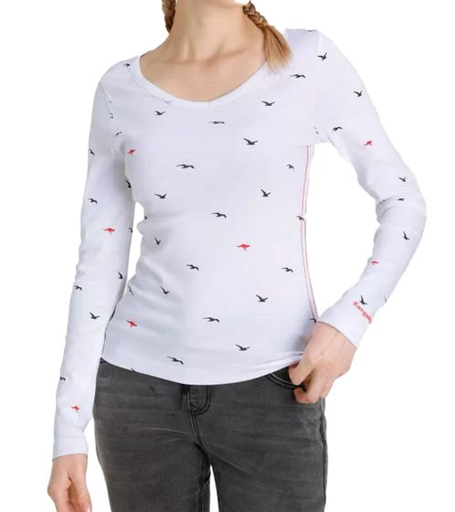KangaROOS Damen Baumwoll-Sweatshirt stylisches Langarm-Shirt Rundhals-Pullover 86609137 Weiß