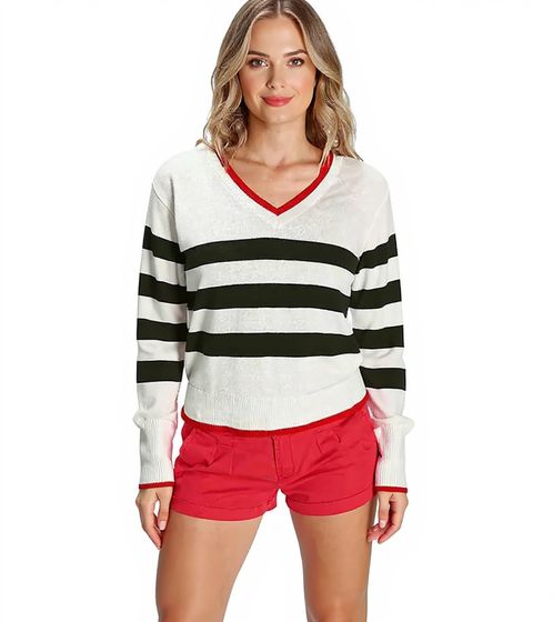 AjC Damen Strick-Pullover im College-Look Baumwoll-Pullover 89512917 Weiß/Schwarz AjC Damen Strick-Pullover im College-Look Baumwoll-Pullover 89512917 Weiß/Schwarz
