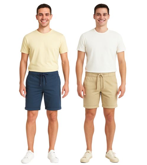 BLEND Herren Baumwoll-Shorts kurze Bermuda mit Krempelsaum und Gummibund 20716624 in Blau oder Beige
