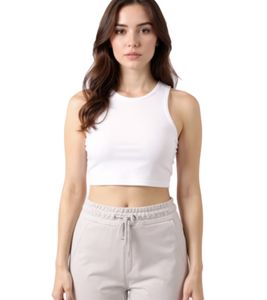 Top corto da donna ZEGY, canotta in cotone a coste, senza maniche, 1085 Bianco Top corto da donna ZEGY, canotta in cotone a coste, senza maniche, 1085 Bianco