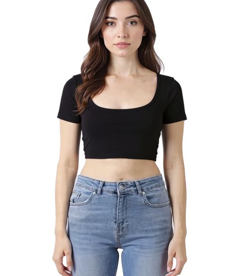 Top corto da donna ZEGY, camicia in cotone a coste, t-shirt semplice, 1084 Nero