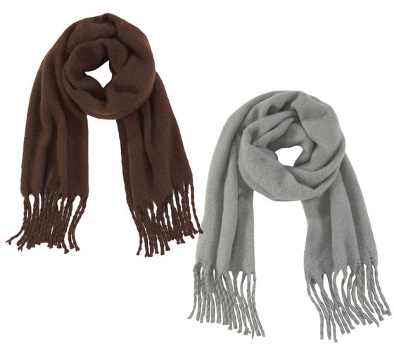 Laura Scott Frühlings-Schal mit Fransen weicher langer Web-Schal schlichter Winter-Schal Braun oder Grau 