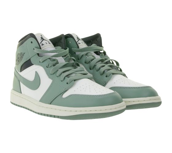 NIKE Air Jordan 1 Mid Women's Genuine Leather Sneakers Mid-Top Sneaker BQ6472-130 White/Green/Black