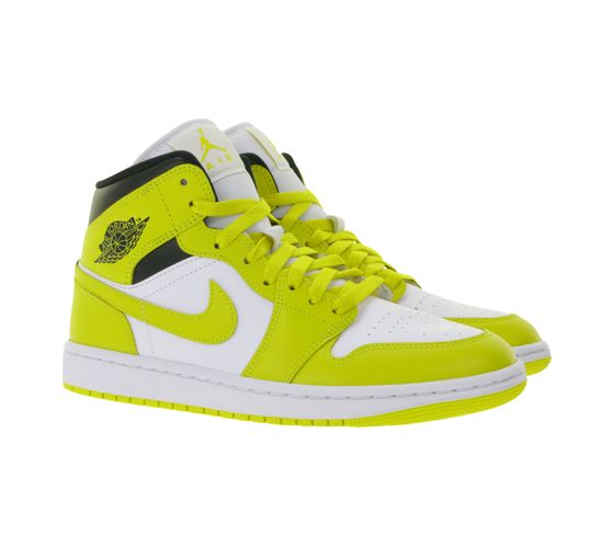 Zapatillas Nike Air Jordan 1 Mid de piel auténtica para mujer, caña media, BQ6472-170, blanco/amarillo/negro