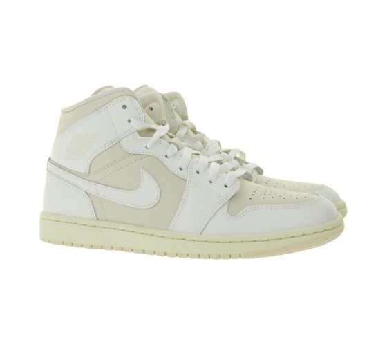 NIKE Air Jordan 1 Mid Women's Genuine Leather Sneakers Mid-Top Sneakers BQ6472-201 White/Light Brown/Beige