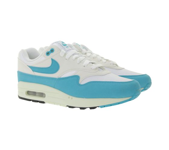 NIKE Air Max 1 Damen Sneaker Echtleder Turnschuhe Low-Top Sneaker DZ2628-107 Weiß/Türkis