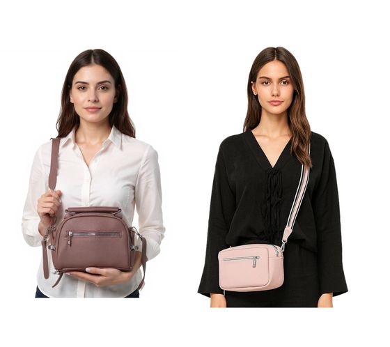 WOWZILLA Damen Handtasche mit praktischen Fächern Umhängetasche modische Ausgeh-Tasche Rosa oder Pink 