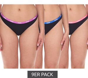 Pack de 9 tangas PUMA para mujer, conjunto de ropa interior, calzoncillos de algodón, 701224757 001 Negro
