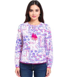 Blusa estiva da donna ZWILLINGSHERZ con motivo paisley all-over 33214-84 Blu/Rosa/Bianco