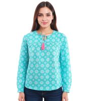 Blusa de algodón para mujer ZWILLINGSHERZ, blusa de verano con estampado paisley 33125-3 azul/verde