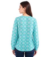 Blusa de algodón para mujer ZWILLINGSHERZ, blusa de verano con estampado paisley 33125-3 azul/verde