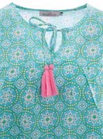 Blusa de algodón para mujer ZWILLINGSHERZ, blusa de verano con estampado paisley 33125-3 azul/verde