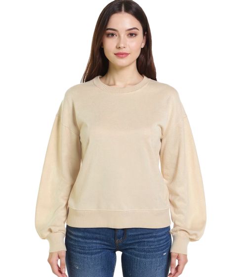 Sudadera ZEGY para mujer, jersey sencillo de algodón, cuello redondo, 1065 Beige