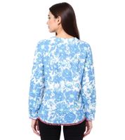 Chemisier d'été en coton pour femme ZWILLINGSHERZ « Papillon » à motif floral 33213-87 Bleu/Vert