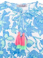 Chemisier d'été en coton pour femme ZWILLINGSHERZ « Papillon » à motif floral 33213-87 Bleu/Vert